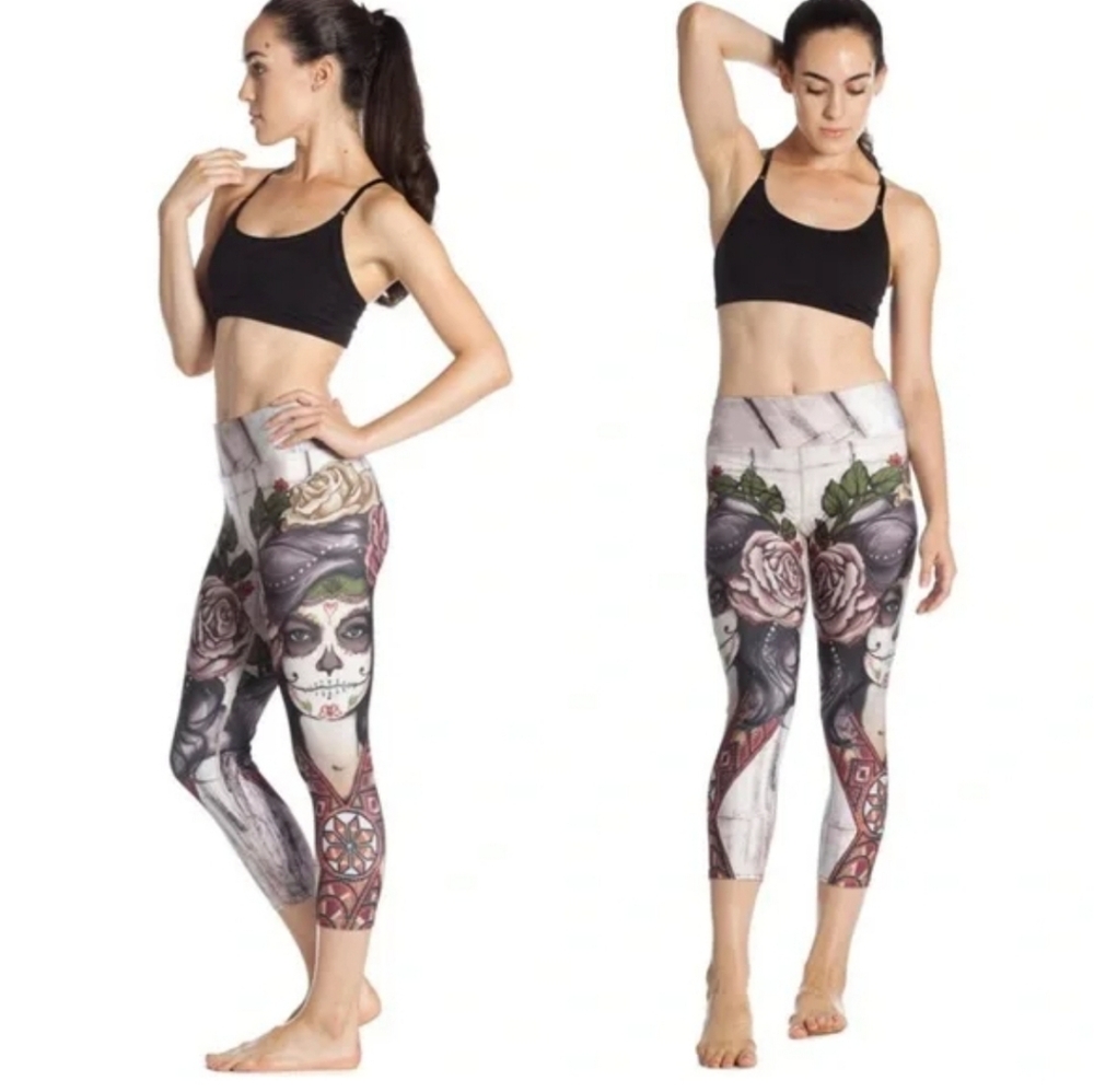 EAGLE ROCK WERKSHOP DIA DE LOS MUERTOS CAPRI TRIATHALON LEGGINGS MED NEW